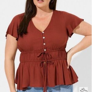 Torrid Gauze Waist Detail Flutter Sleeve Top Size 00